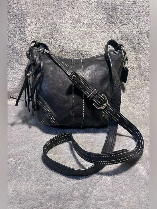 Coach Soho Black Leather Tassel Crossbody Hobo - Picture 3 of 11